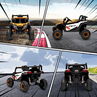 Електромобіль дитячий 12V, з пультом дистанційного керування, ременем безпеки, звуковими сигналами, світлодіодними фарами, USB-портом, для дітей 3-5 років, помаранчевий