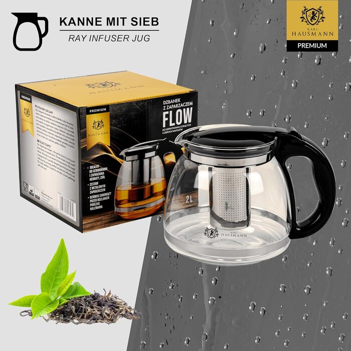 Скляна чайник Karl Hausmann з ситечком - 2л - Стильний дизайн, преміум якість