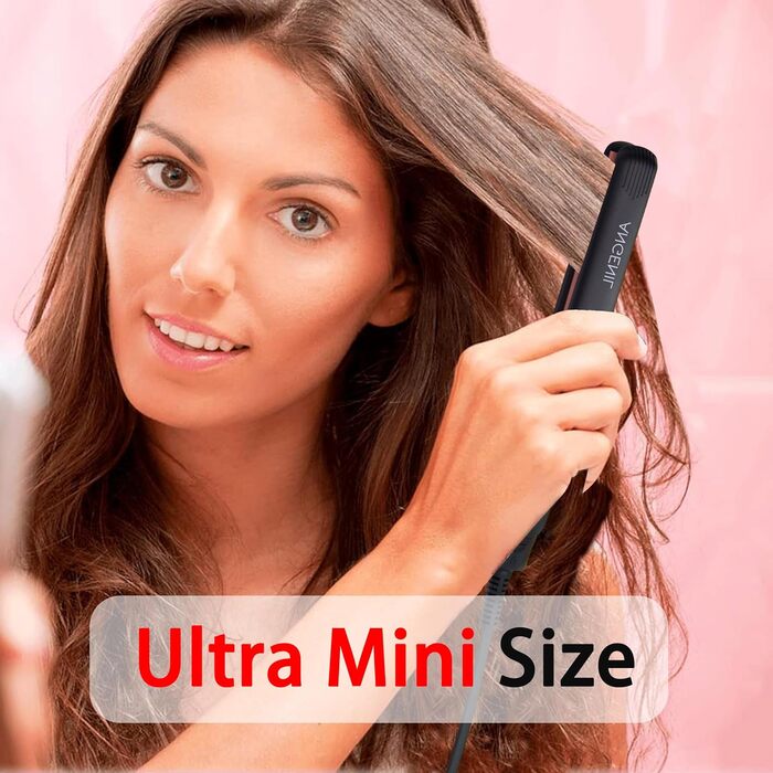 ANGENIL Pro Mini Титановий випрямляч та плойка 2-в-1 для волосся, компактний дорожній формат, швидкий нагрів 20 сек, сірий колір