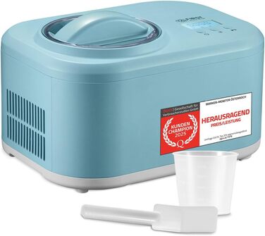 Електрична морозиво-машина TZS First Austria 1L з компресором 3-в-1 - для морозива, сорбету та замороженого йогурту, з мірним стаканчиком та лопаткою, колір м'ятний