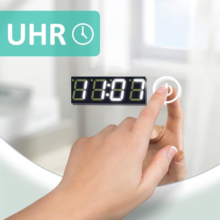 Дзеркало для ванної кімнати з підсвічуванням та годинником Boromal, 50x70 см, диммер, 3 кольори світла (3000-6500K), 2470LM