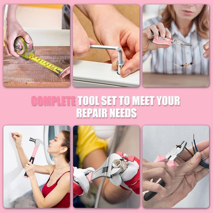 Набір інструментів Sundpey 206 предметів з акумуляторною викруткою 12V, рожевий – для дому та ремонту