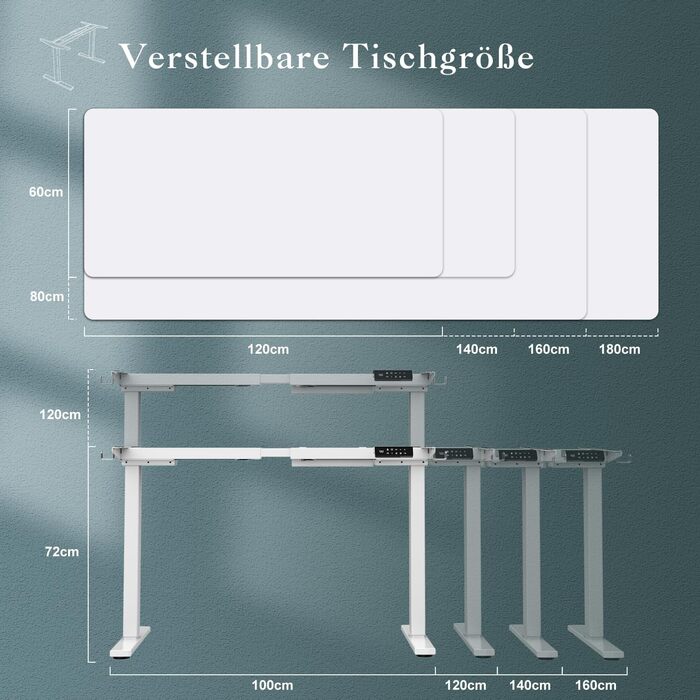 Електричний стіл-трансформер JUMMICO з регулюванням висоти, USB-порт та підставка для кабелів (білий)
