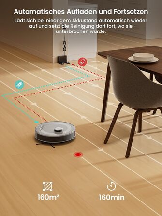 Робот-пилосос LEFANT M2 з функцією миття підлоги, 6000Pa, LiDAR навігація, зони заборони, 140 хв, багатоступеневе картування, для тварин, килимів та твердих поверхонь