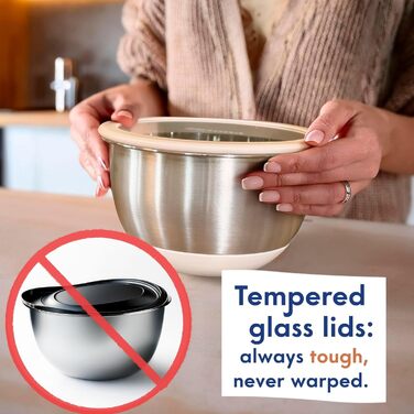 Набір мисок Ziruma з кришками - 5 шт. з нержавіючої сталі, без пластику, скляні кришки, для кухні, 0.9-4.3L