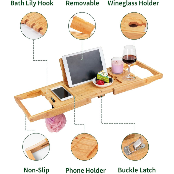Підставка для ванни Utoplike з бамбука - органайзер для ванни з регульованою шириною (63-95 см)