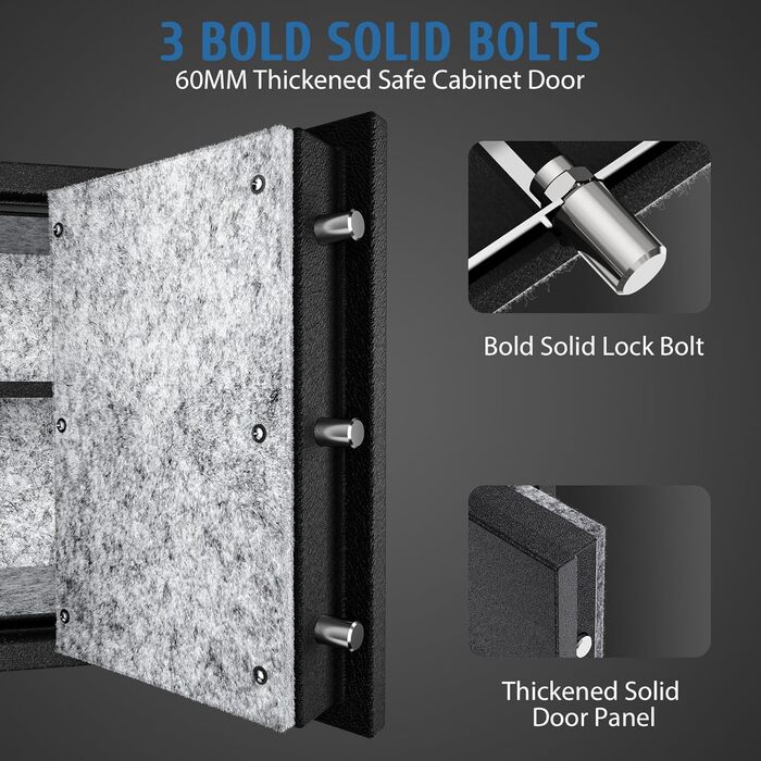 Biometричний сейф WASJOYE з захистом від вогню: відбиток пальця, цифрова клавіатура, USB-зарядка, 40L, для дому, офісу, готелю