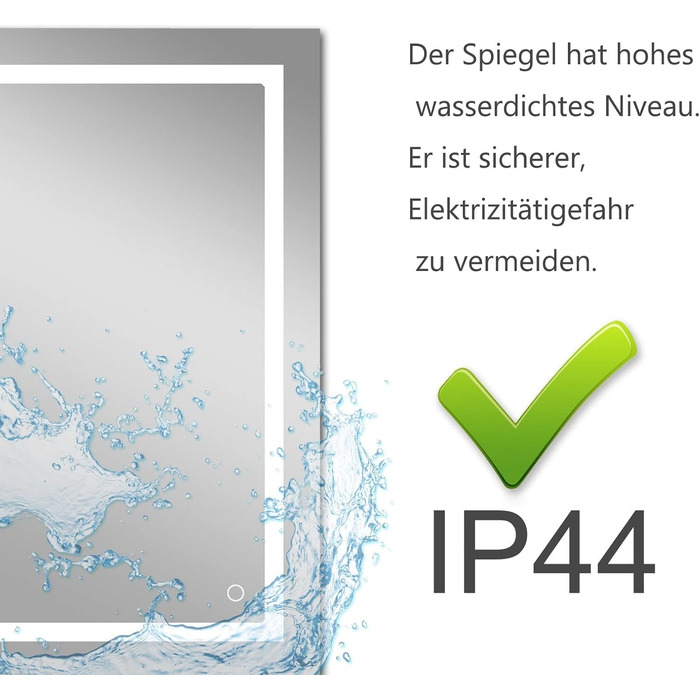 Дзеркало для ванної кімнати MIQU LED 60x50 см з підсвічуванням, тепле/холодне світло, диммування, антизапар, сенсорне управління, прямокутне