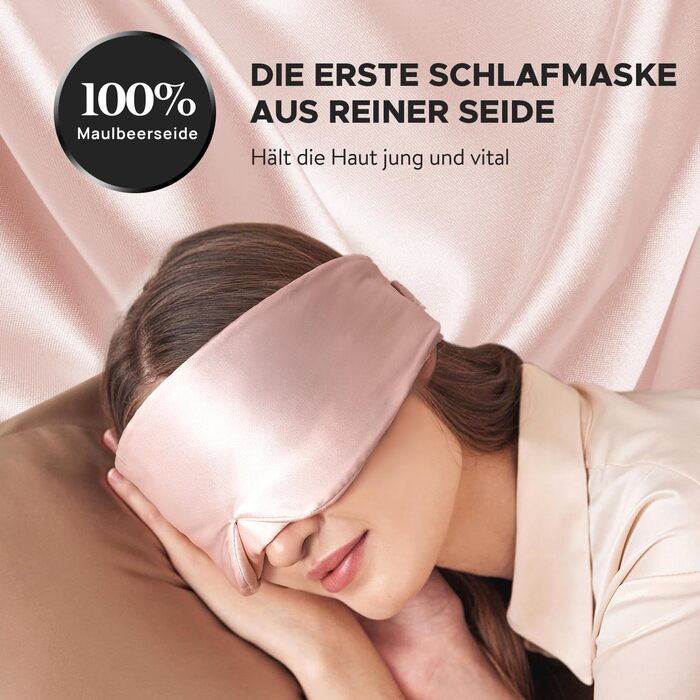 Маска для сну LitBear з 100% шовку маорі, для жінок та чоловіків, з регульованою стрічкою, рожевого кольору