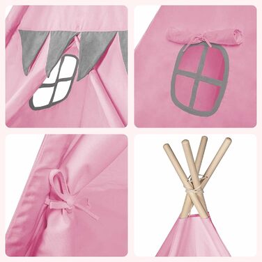 Дитячий намет-типі з натуральних матеріалів для дому та вулиці (рожевий)