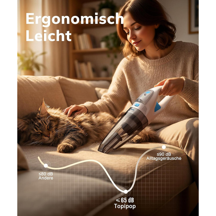 Акумуляторний ручний пилосос для авто та дому, 25000Па, бездротовий з HEPA-фільтром та набором насадок, білий