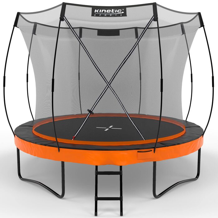 Батут KINETIC SPORTS Ultimate Pro Ø 305 см для дітей з драбиною та захисною сіткою, чорний (Sunset Orange), до 160 кг