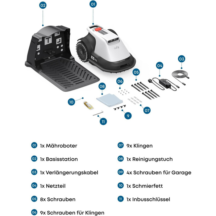 Робот-газонокосарка eufy E15 без дроту, до 800 м², TrueVision, навігація, уникнення перешкод, керування через додаток