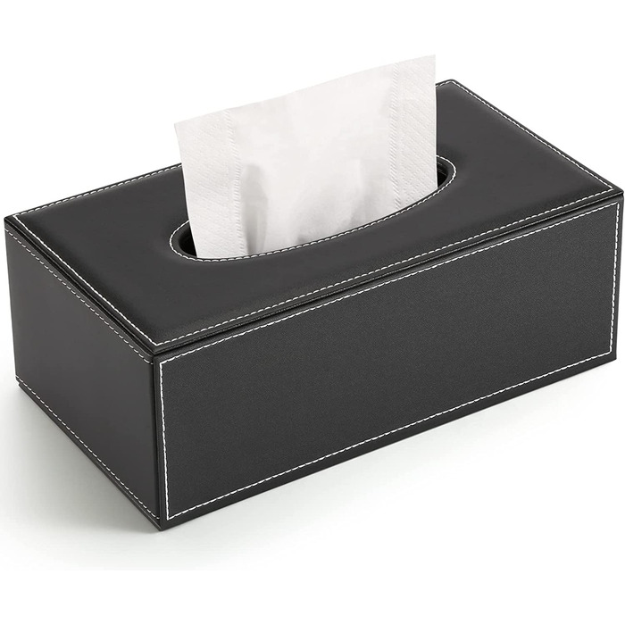 Коробка для косметичних серветок GORESE 25х14х9,5 см чорна шкіра
