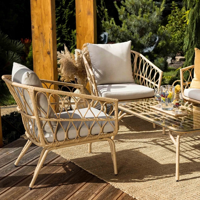 Комплект садових меблів Di Volio Teramo DV-052GF, техноротанг, бежевий, 4 предмети