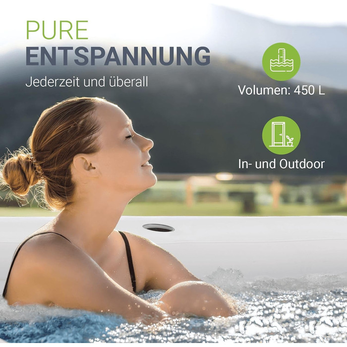 Надувна ванна Juskys для відпочинку на відкритому повітрі - розкладна мобільна ванна для дорослих з підголівником для балкону, крижана ванна з кришкою та подушкою (Чорний, L)