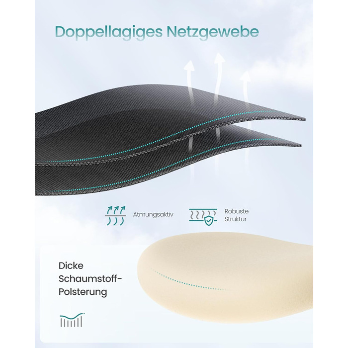 Офісний стіл SONGMICS: ергономічне крісло з регульованою поперековою та підголовною підтримкою, до 150 кг, регульована висота, чорний (OBN066GD01)