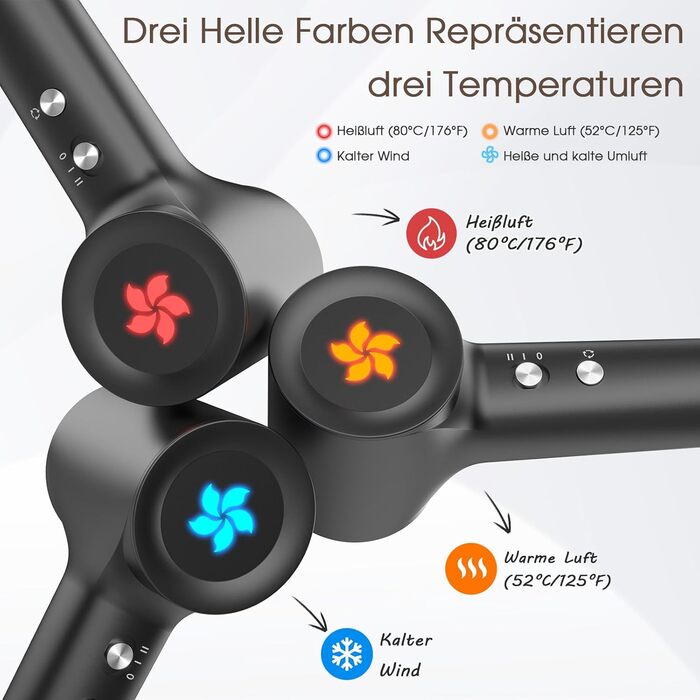 Професійний фен для волосся з дифузором, безщітковий мотор 110 000 об/хв, 400 млн плазмових іонів, низький рівень шуму 57дБ, сірий