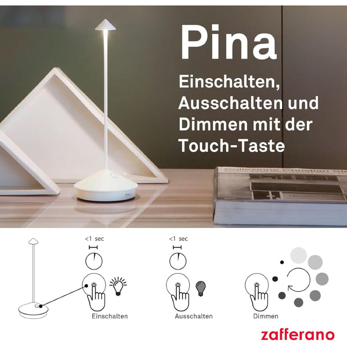 Zafferano Pina - Бездротова LED-лампа для дому та саду з торшетом Corten, сенсорне керування, димер, 2200-3000K, 29 см