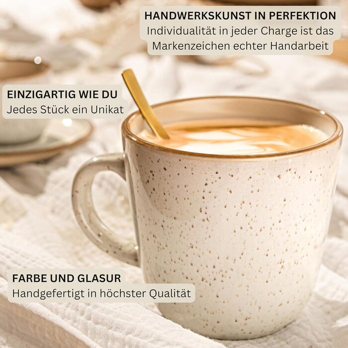 Набір кавових чашок SÄNGER Rio Creme (6 шт.) з кераміки, 430 мл. Керамічні чашки для кави та чаю, підходять для миття в посудомийній машині та використання в мікрохвильовій печі.