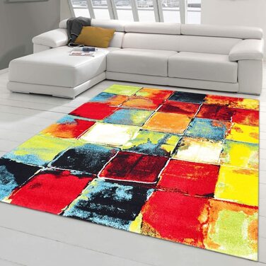Килим-мрія сучасного дизайнера килим для вітальні з коротким ворсом * різнокольорові чотирикутники синьо-жовтого кольору, розмір (200 х 290 см)