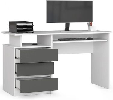 Стіл для ПК CLP 135 Офісний стіл Комп'ютерний стіл Офісний стіл 3 шухляди, 1 полиця 45 кг (білий/графітовий сірий)