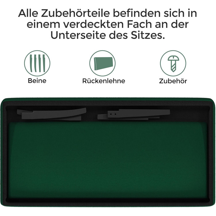 Диван-лавка Yaheetech на 2 місця, зелений, без підлокітників, для вітальні/коридору/офісу