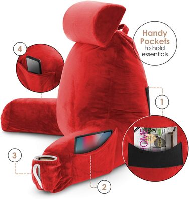 Подушка для читання Clara Clark з підставкою для спини, велика, з піною з пам'яті, червона