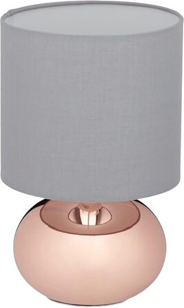 Настільна лампа Relaxdays, кругла приліжкова лампа з сенсорним управлінням, HxD 27,5 x 18 см, E14, настільна лампа з тканинним абажуром, (мідь/сірий)