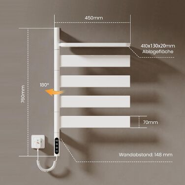Електричний сушильник для рушників EMKE 180° з полицею, Wi-Fi, 120W, 760x450 мм, білий