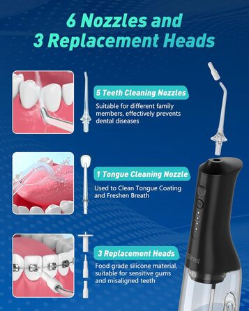 Іригатор для порожнини рота Munddusche: Професійний очищувач зубів з технологією мікробульбашок, регульований тиск води, для чищення зубів та брекетів, чорний