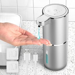 Автоматичний дозатор мила, 380 мл, електричний, з датчиком, USB, водонепроникний, для кухні, ванної, школи, готелю, сріблястий