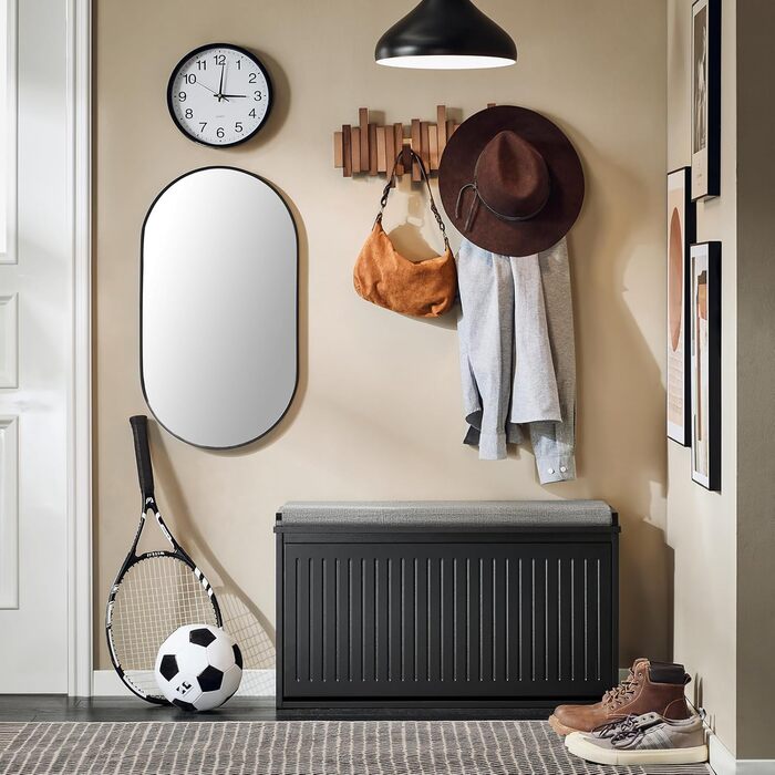 SoBuy Взуттєва шафа з 2 відкидними кришками, вузька, з 4 полицями, білий колір, розмір 61x100x26 см, FSR165-W, з довгою лавкою, чорний колір