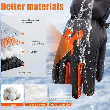 Обогревні рукавиці 3T6B для чоловіків та жінок, 3-рівневий обігрів, акумулятори 2x5V 6000mAh, Type-C зарядка, водонепроникні, сенсорний екран, для катання на лижах, походів, велосипеда, мотоцикла