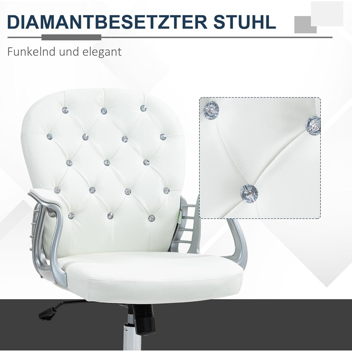 Крісло Vinsetto для дому та офісу: регульоване, обертове, з штучною шкірою, до 120 кг, біле