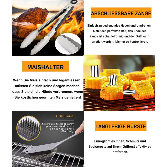 Набір гриль-посуду з нержавіючої сталі, 20 предметів. Ідеальний подарунок для чоловіків, для барбекю, пікніків та кемпінгу.