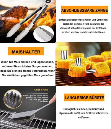 Набір гриль-посуду з нержавіючої сталі, 20 предметів. Ідеальний подарунок для чоловіків, для барбекю, пікніків та кемпінгу.