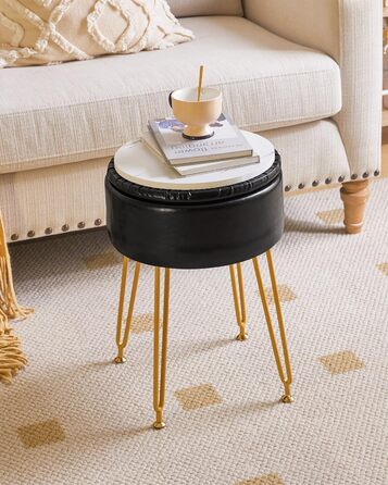 Пуф-табуретка IBUYKE з велюру, круглої форми, з м'якою оббивкою, на золотих металевих ніжках, чорного кольору, з PU-підсидінням для зберігання, модель L/G-30P