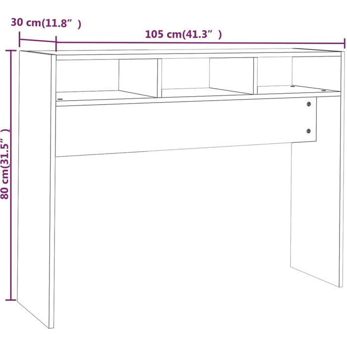 Консольний стіл FENLAX 105x30x80 см з відсіками для зберігання, сервант, телефонний столик, матеріал на основі деревини, копчений дуб