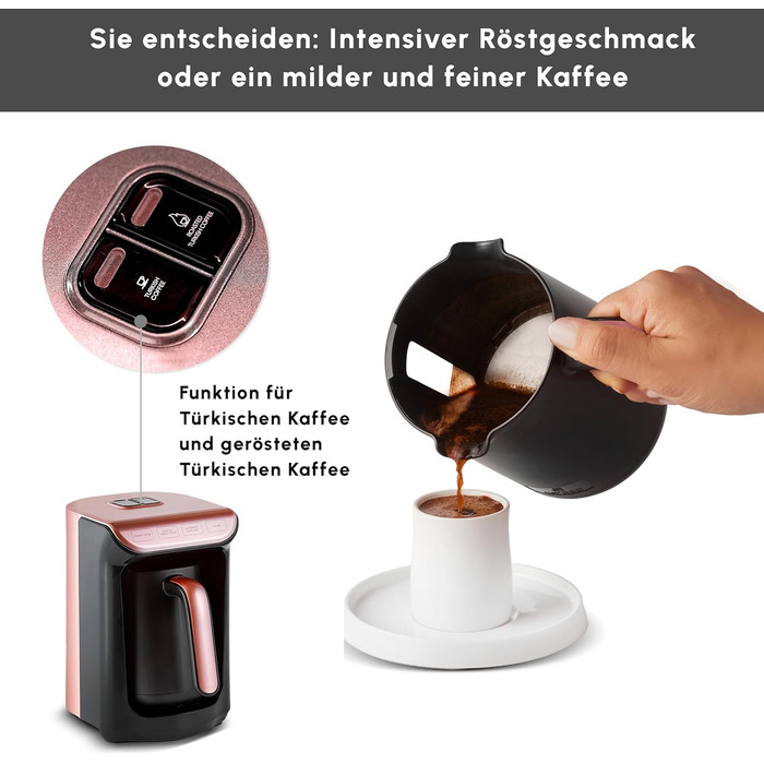 Кавомашина KARACA Hatır Roast для приготування турецького кави, рожеве золото, 5 чашок, 535W, з системою попередження, ложка, легке очищення