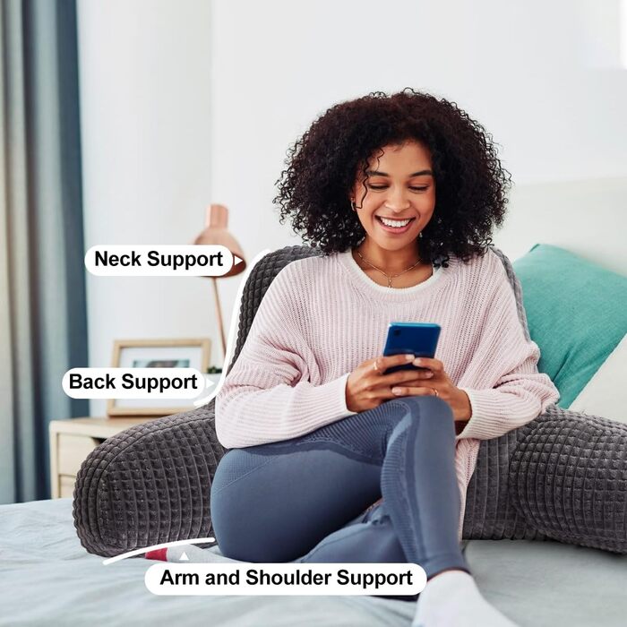 Крісло-мішок для читання Holawakaka для дорослих з підлокітниками та спинкою, велике сіре, для відпочинку та роботи за ноутбуком