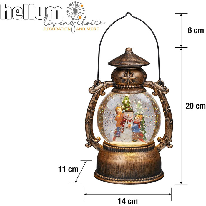 LED ліхтар Hellum Снігова куля на Різдво зі сніговиком, 14x20 см, світлодіодна різдвяна ліхтар з ефектом снігу, працює від батарейок, святкова декоративна ліхтар, 524321