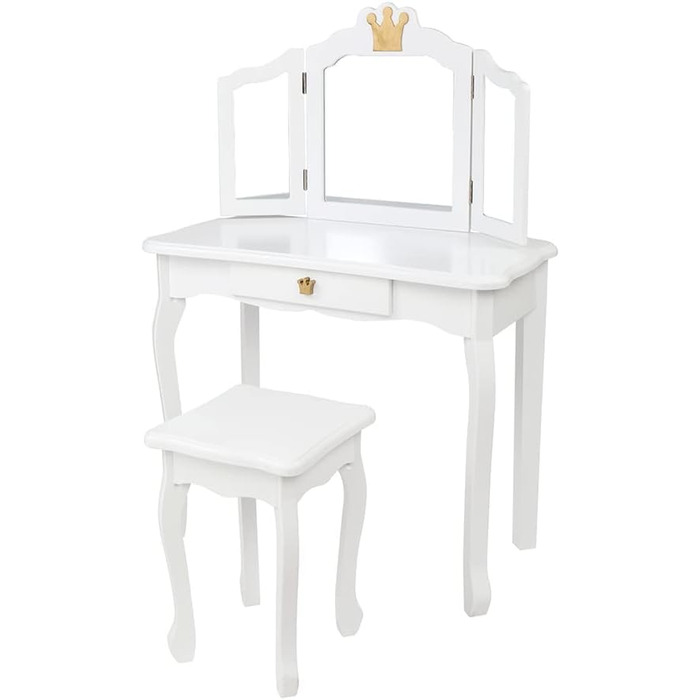 Дитячий туалетний столик LEADZM з пуфом для дівчаток, з двома 180° дзеркалами та ящиком, для дітей 3-9 років (білий & рожевий)