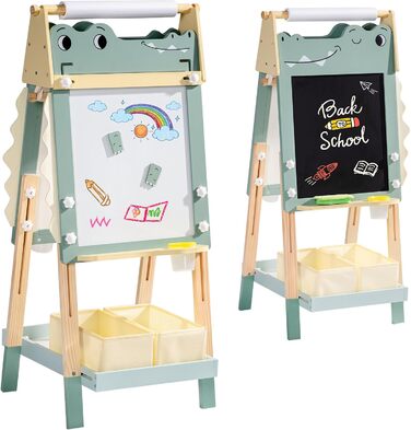 Мольберт для малювання ROBOTIME Alligator – 3-в-1, регульована висота, дерев'яний мольберт з магнітною дошкою, крейдяною дошкою та держателем для рулонів паперу, дитяча арт-станція для хлопчиків та дівчаток