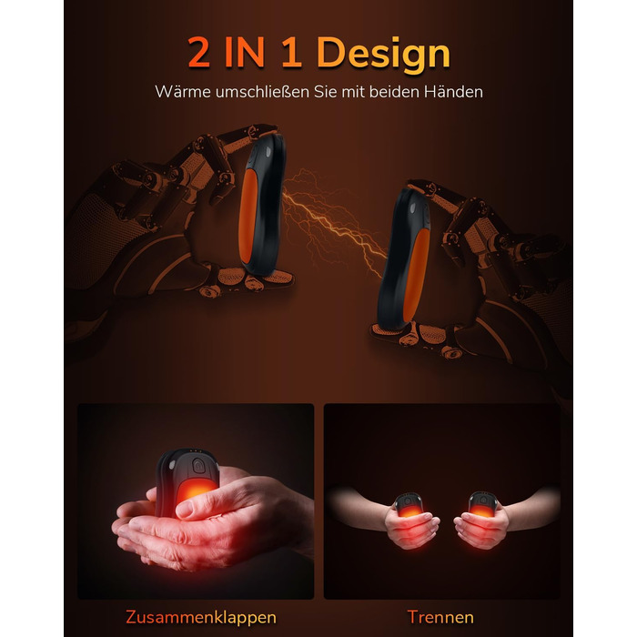 Електричний гріє для рук, перезаряджуваний, USB, набір 2 шт. для чоловіків та жінок (помаранчевий)