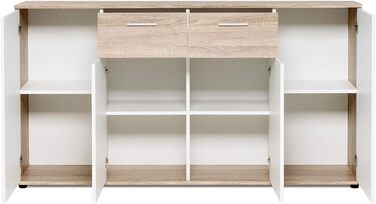 Буфет Jacklin Sonoma Oak/White - Сучасний комод з великою кількістю місця для зберігання, 160x85x35 см