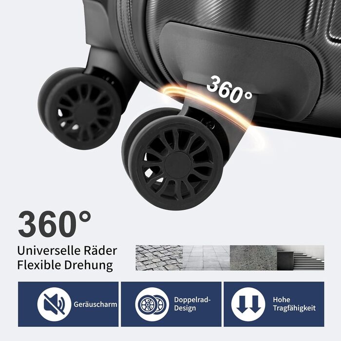 Набір валіз LALAHO 2 шт. з косметичкою, ABS+PC, телескопічний ручка, ручна поклажа, градієнтний дизайн (Чорний-2)