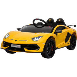 Електромобіль для дітей HOMCOM Lamborghini SVJ, ліцензія, 12V, металевий, жовтий, з дистанційним керуванням, музика, USB, для дітей 3-8 років