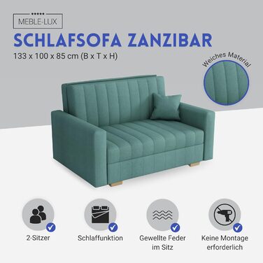 Диван-ліжко Zanzibar I 3-місний 153 см з ящиком для білизни, м'ятний колір | Кутовий диван з функцією сну