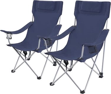 Крісло для кемпінгу SONGMICS, розкладне крісло, вуличне крісло з підлокітниками, підголівником і підстаканниками, стійка рама, з навантаженням до 150 кг, GCB09BK